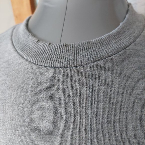 AMNESIA men's long sleeved solid grey distressed sweatshirt size Large - Picture 7 of 13